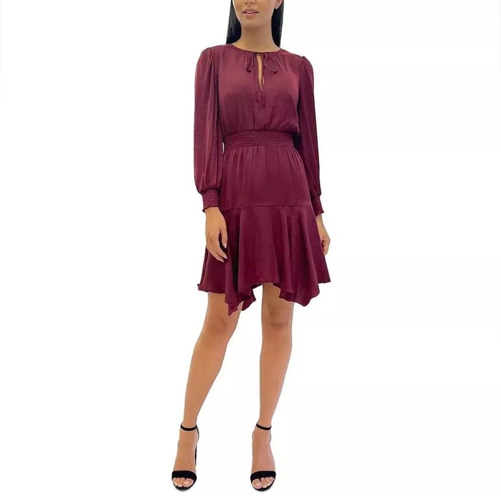Sam Edelman A-line Smocked Waist Mini Dress in Burgandy